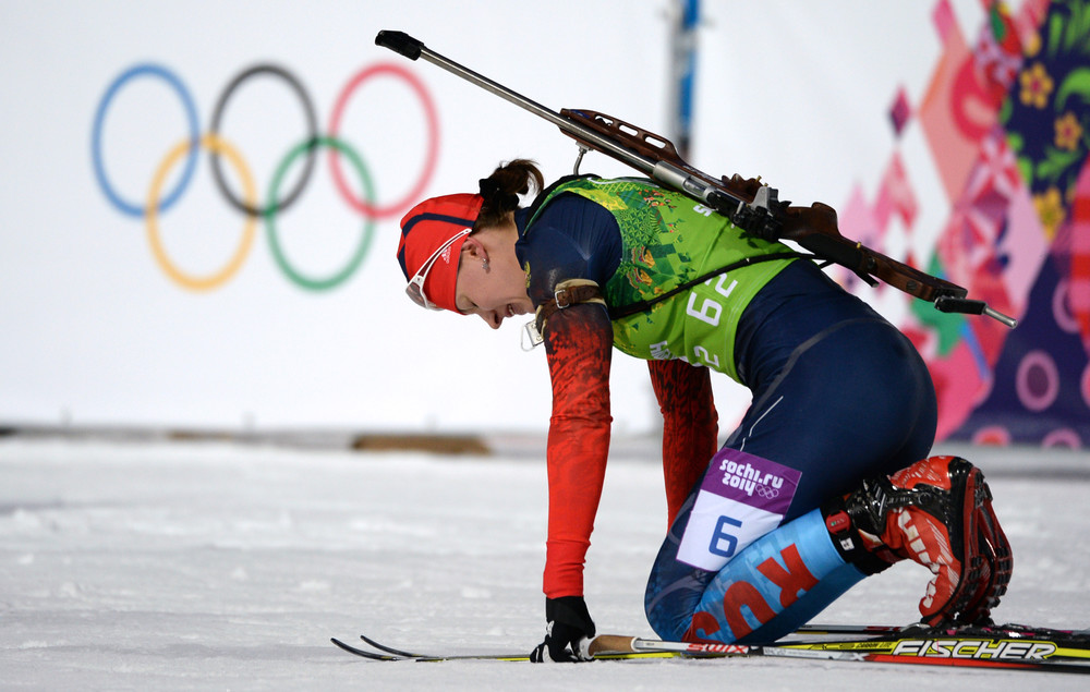 Ольга Вилухина на финише спринтерской гонки